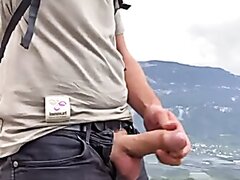 Horny Hung Hiker Blows A Load On The Hill!