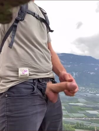 Horny Hung Hiker Blows A Load On The Hill!