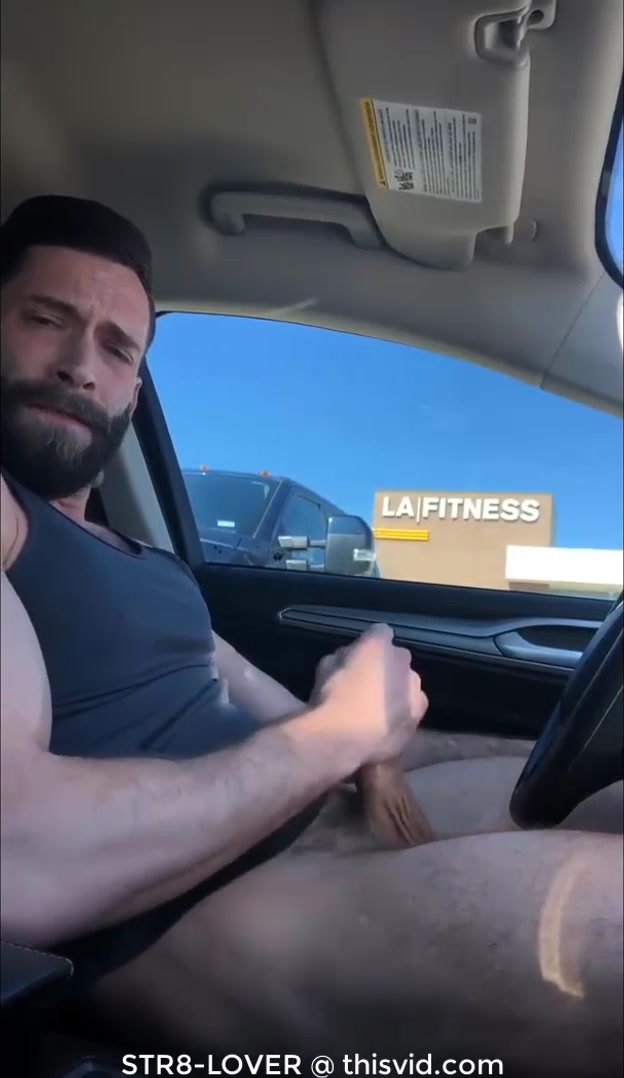 sexy muscled guy cums in his car