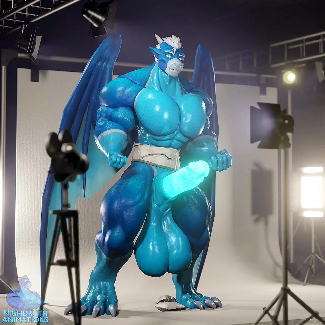 Anthro furry macro muscle growth cock flex cum