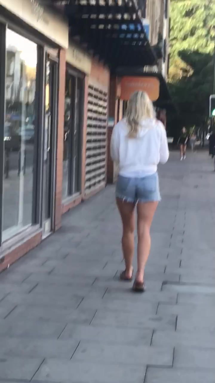 Slim blonde in denim shorts