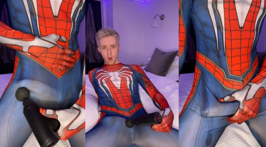 Spiderman Using a Magic Wand to Cum Through the Suit