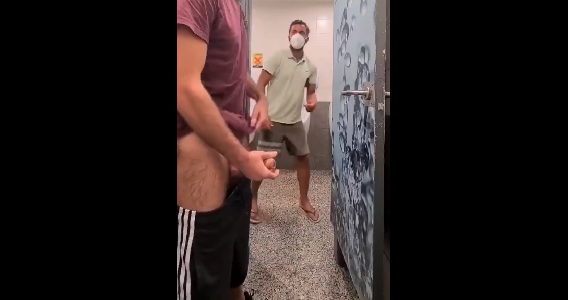 Horny Guy gets Caught Jerking off in the Public Toilet