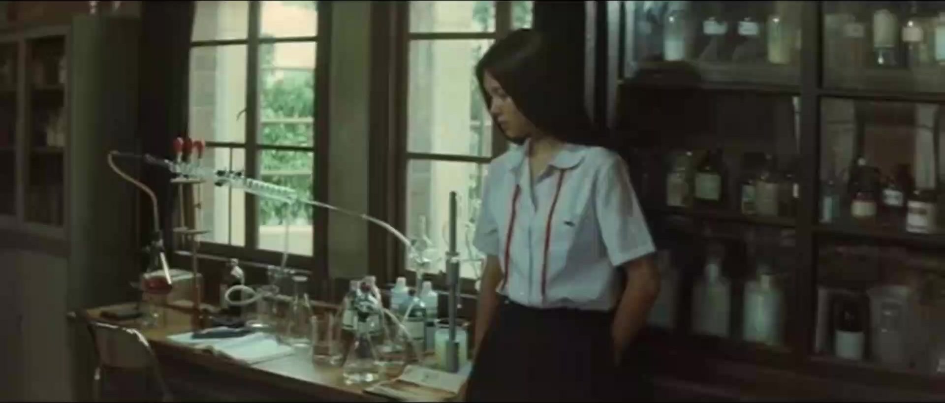 School Boy and Girl Peeing in Lab Movie Scene