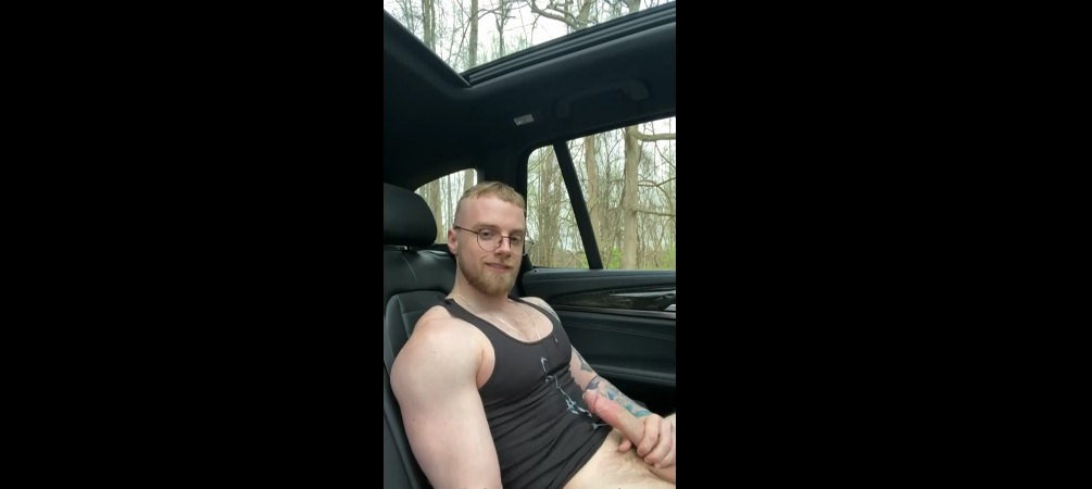 Jerking off in Car and Shooting a Big Load Over Himself