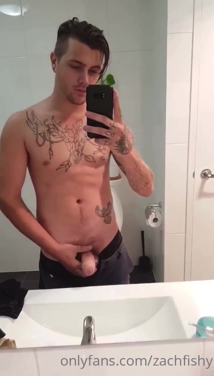 aussie with tattoos teasing fat uncut cock