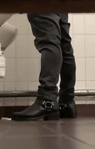 Hung black college dude urinal spy