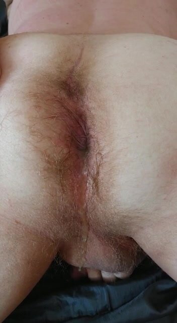 Friend's cum leaks from my wrecked hole