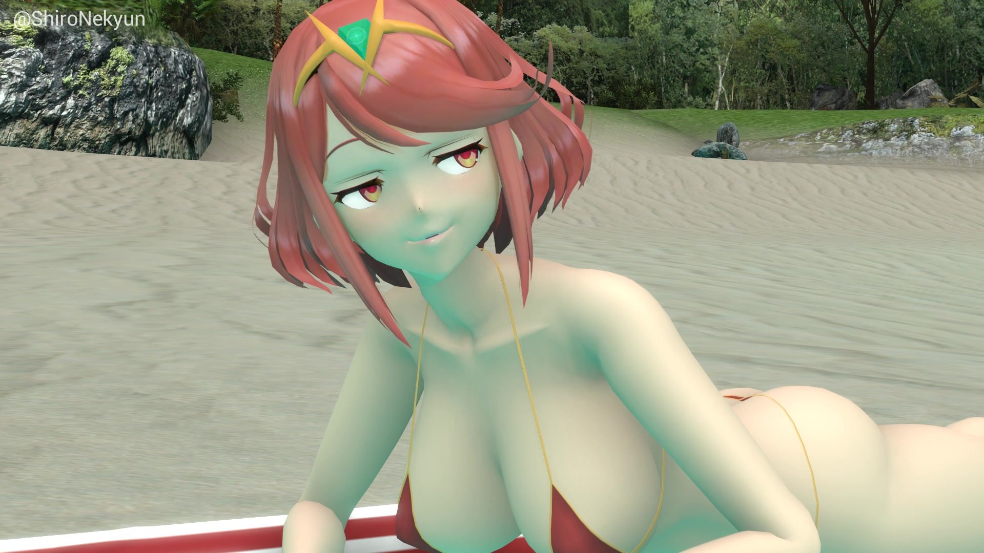 Pyra and Mythra's gassy beach day