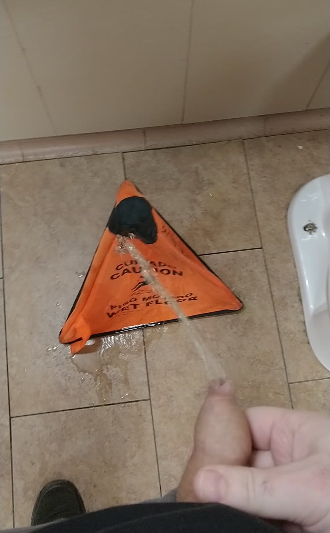 We're gonna need more wet floor signs, messy piss