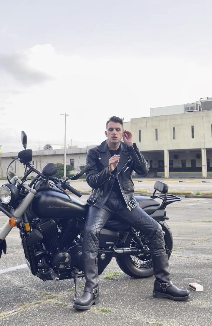Hot Sexy Guy in Leather Jacket Smoking