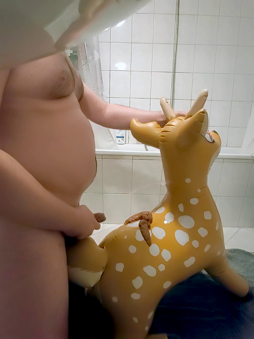 Pissing, pooping and cummin on inflatable deer