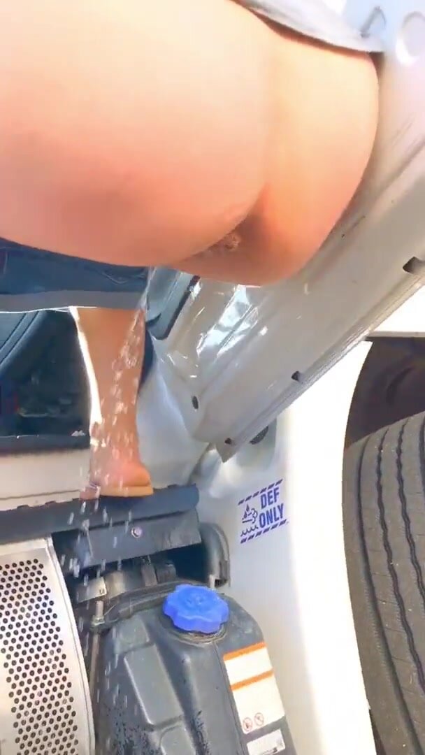 Truck driver gets cute girl to piss from his rig