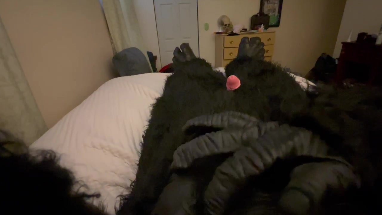Gorilla Mascot Jerks Off in Suit