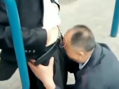 Two Old Chinese Bitches Suck Young Master's Dick In A Park 两老骚逼公园吃正装帅哥鸡巴