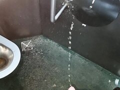Piss all over a public toilet with my morning piss