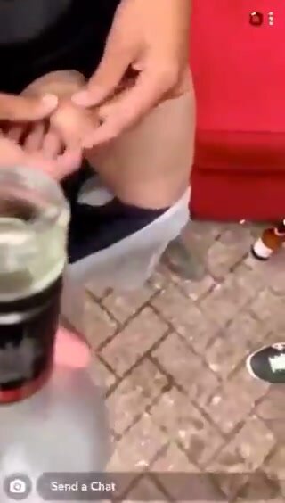 Straight guy uses friend's cock as a shot glass