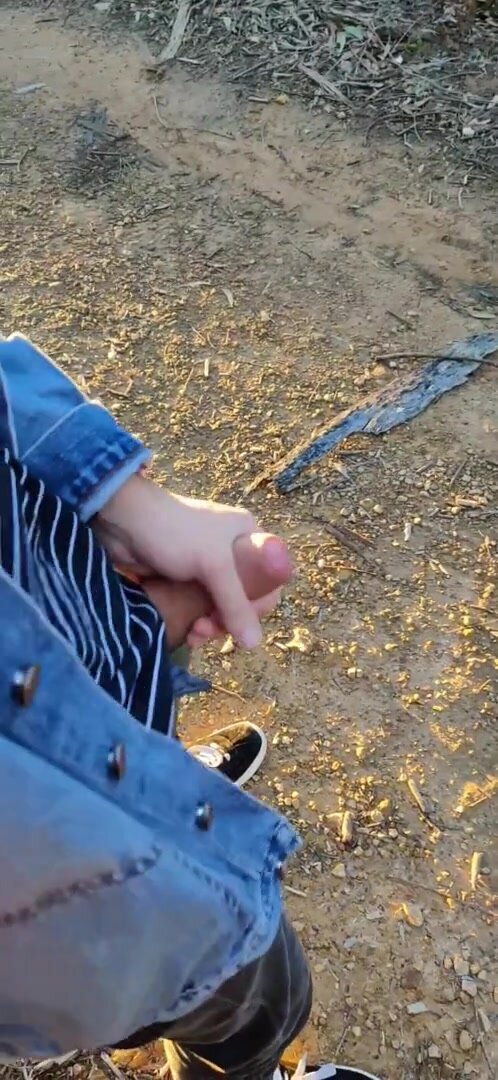 Uncut Friend Cums Outside at School Camp
