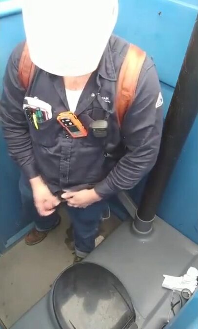 Worker Bear Jerks Off & Cum in Porty Potty at Work