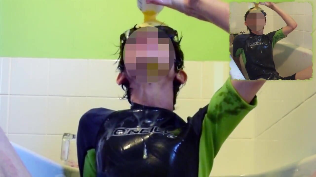 TWINK GUNGED WITH JELLY AND CUSTARD IN WETSUIT PART 2