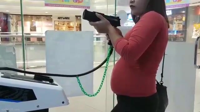 fat girl having fun at the mall