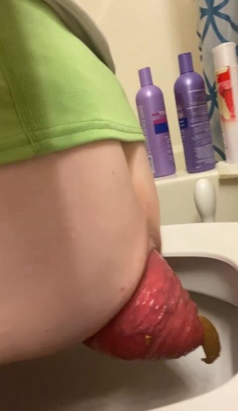 Big prolapse shits in toilet