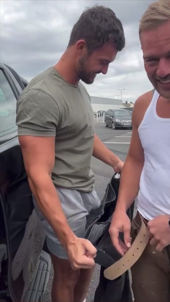 Sexy muscle guys changing in public
