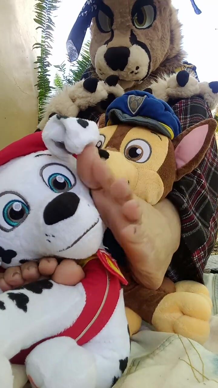 Fursuiter dominating marshall and chase with his feet
