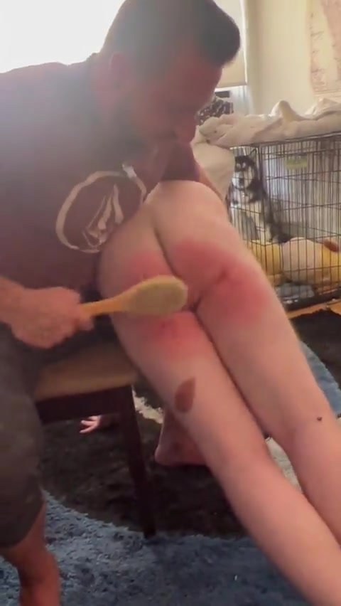 Crying twink pinned otk and spanked nonstop with brush