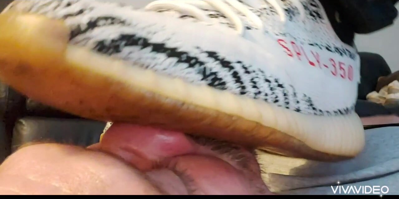Licking adidas sneakers