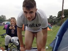 cute chav pisses infront of friends at festival