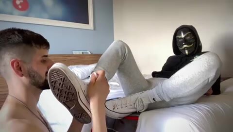 Twink slave worships my sneakers, socks and bare feet