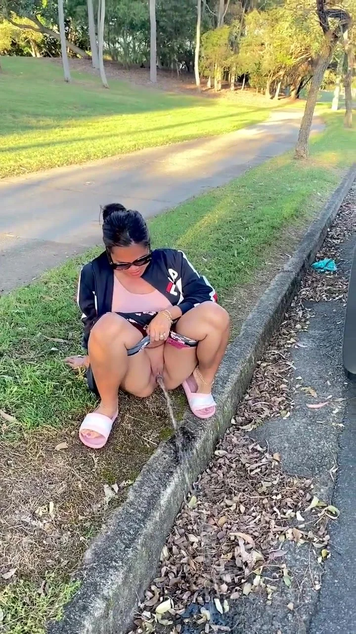 Cute girl Monica pulls over to pee in public hq image