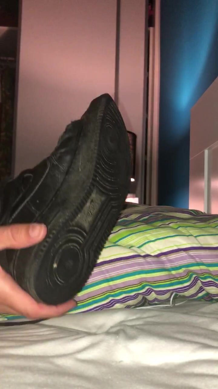 Taking off my warm af1 revealing my shiny black socks