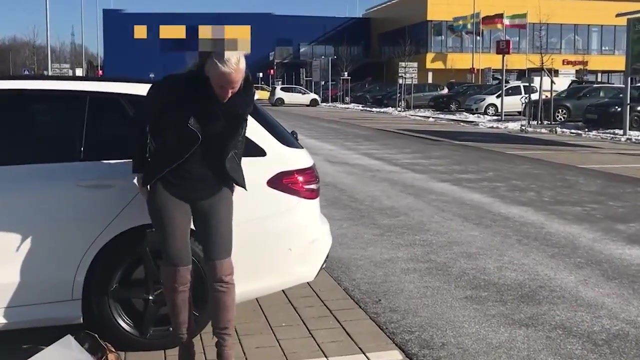 Sexy body milf pees In public near IKEA