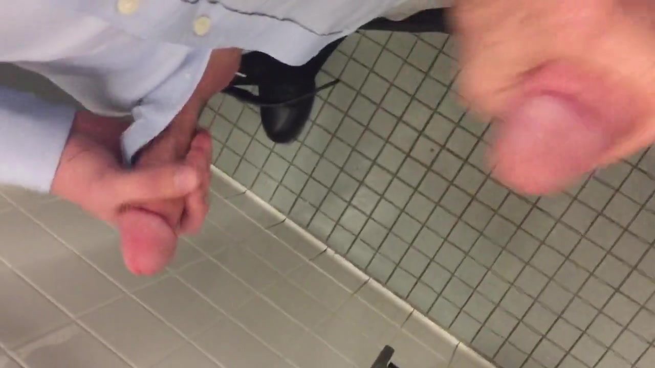 Cruising - Stroking a load out with a guy in a bathroom stall in the office