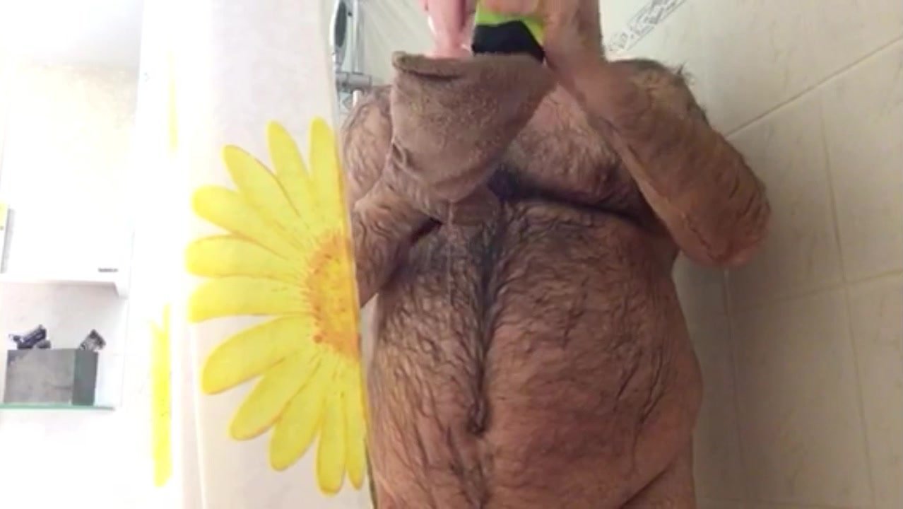hairy daddy showers after being in pool 2