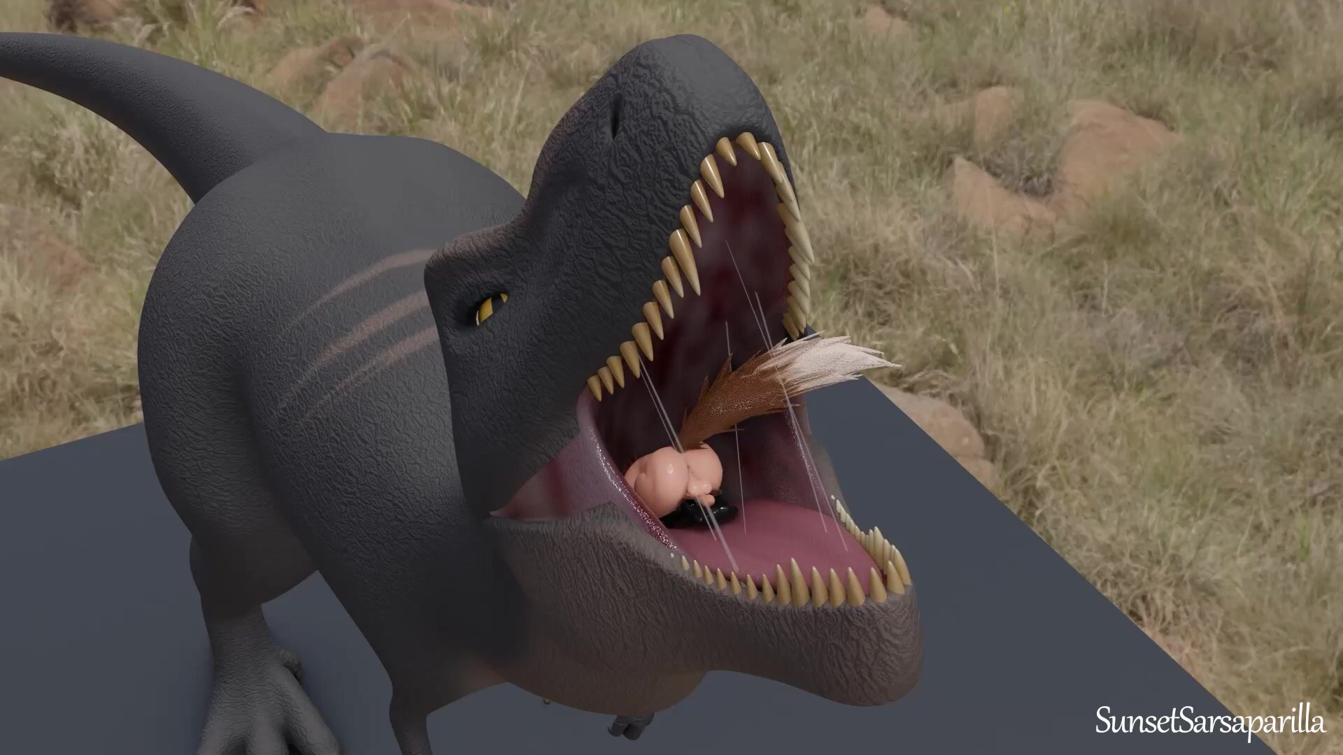 Fox guy gets eaten by a t-rex