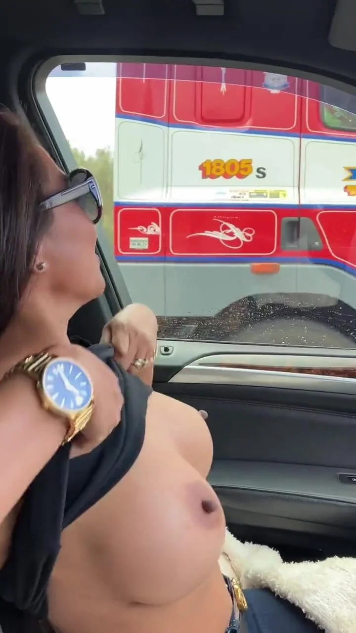 Cute filipina Monica flashes truck driver
