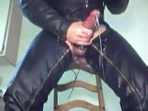 hot leather smokes with nice cock shoots loads of spunk