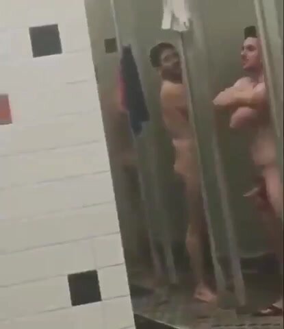 Hot guy hard on chatting in shower