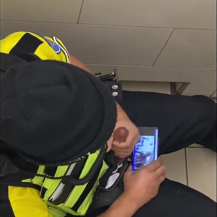 Security man jerking his cock in his free time