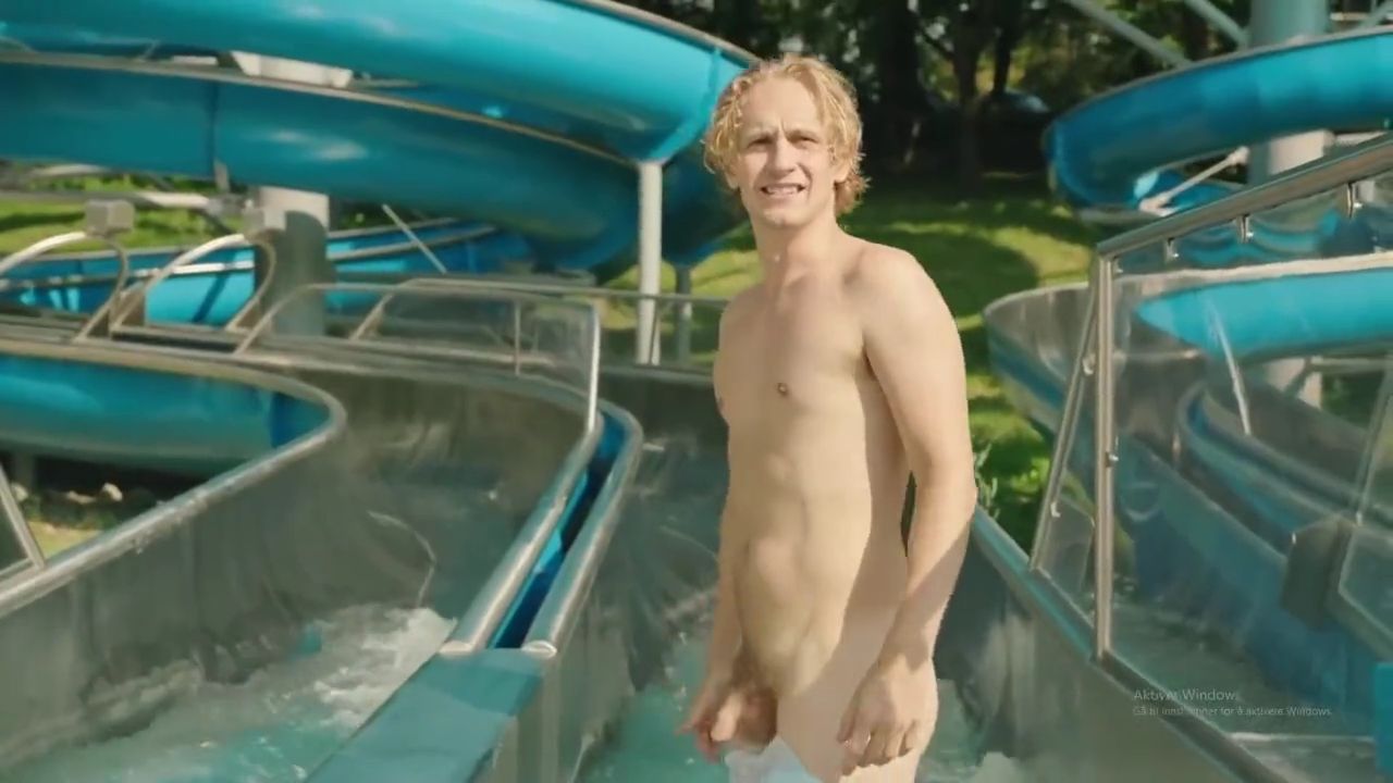 Water slide isn't kind on his shorts - Full Frontal