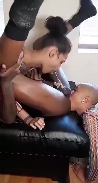 Ebony 3sum girls sucking his dick and asshole