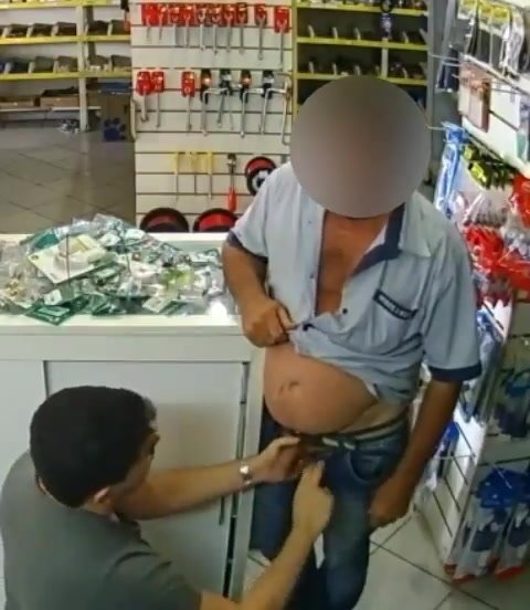 Daddy gets his dick sucked in a store