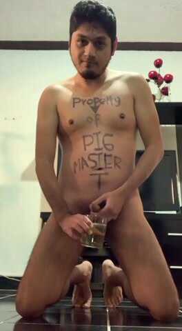 Pig Boy Alain does PigMasterTs Cum and Piss Challenge!