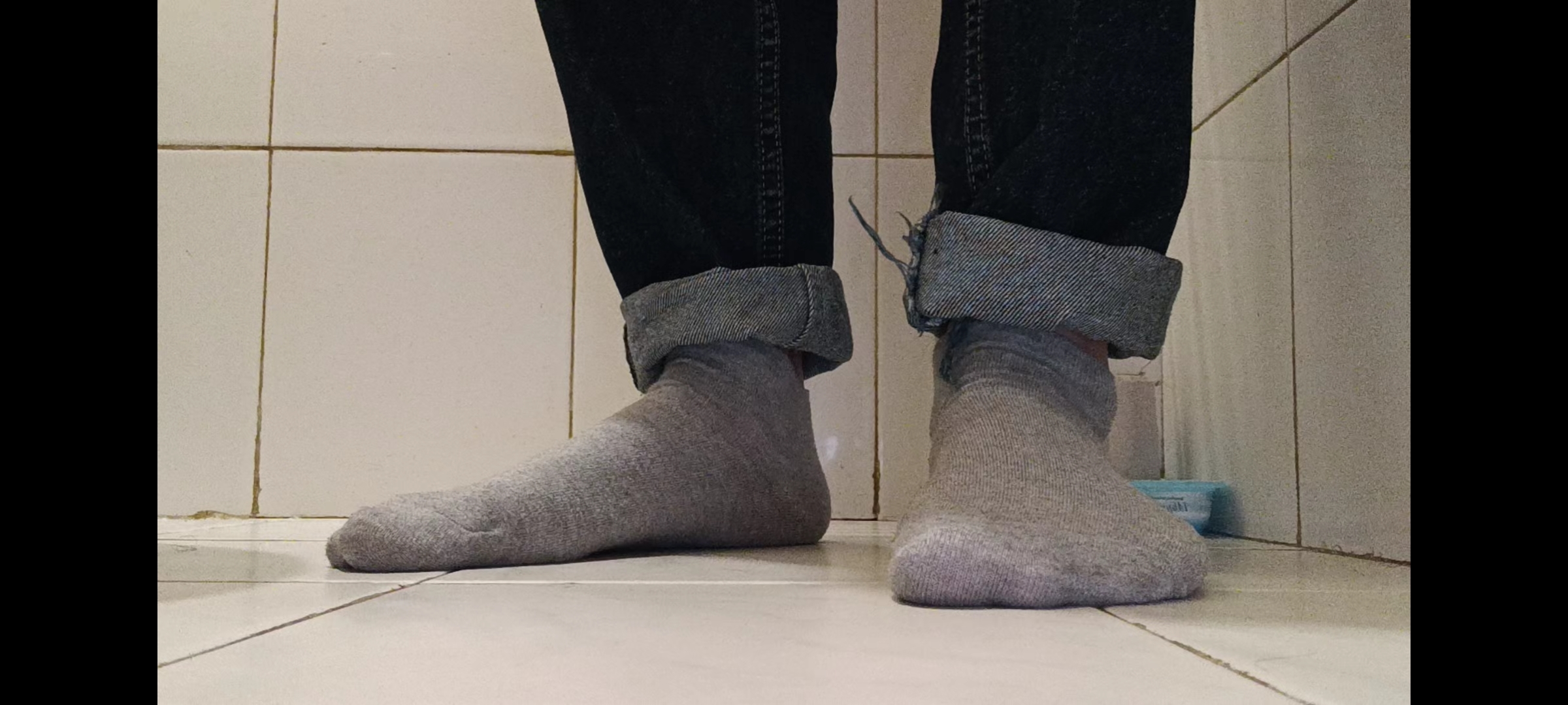 My teen feet on gray ankle socks