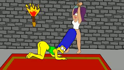 Marge pooping in a dungeon