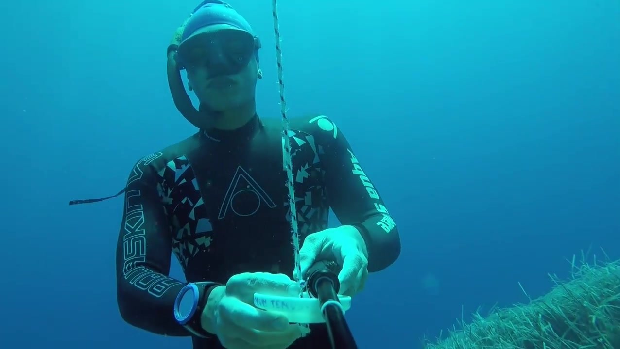 Underwater deep static breathold in wetsuit