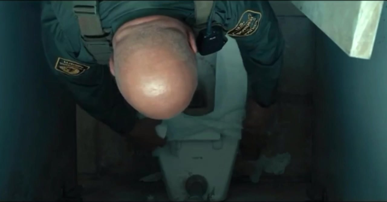 Sexy Bald Cop takes a Shit